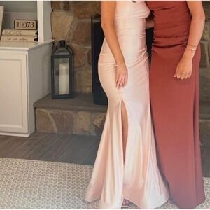 Jessica Angel Light Pink Prom Dress Mermaid Lace Up Back‎ Formal Gown w/ Slit XS